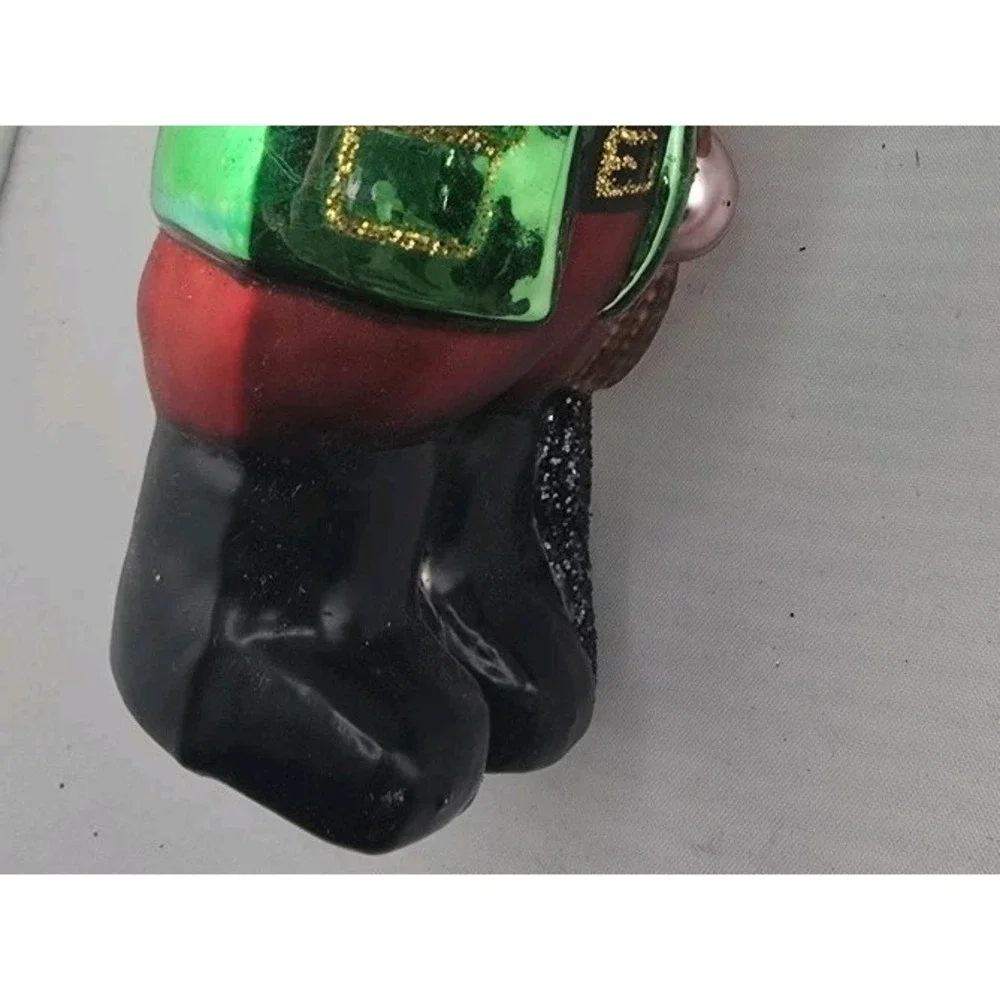 VTG 1990's Holiday Time‎ Ornament Fisherman Fishing Santa Glass Hand Painted